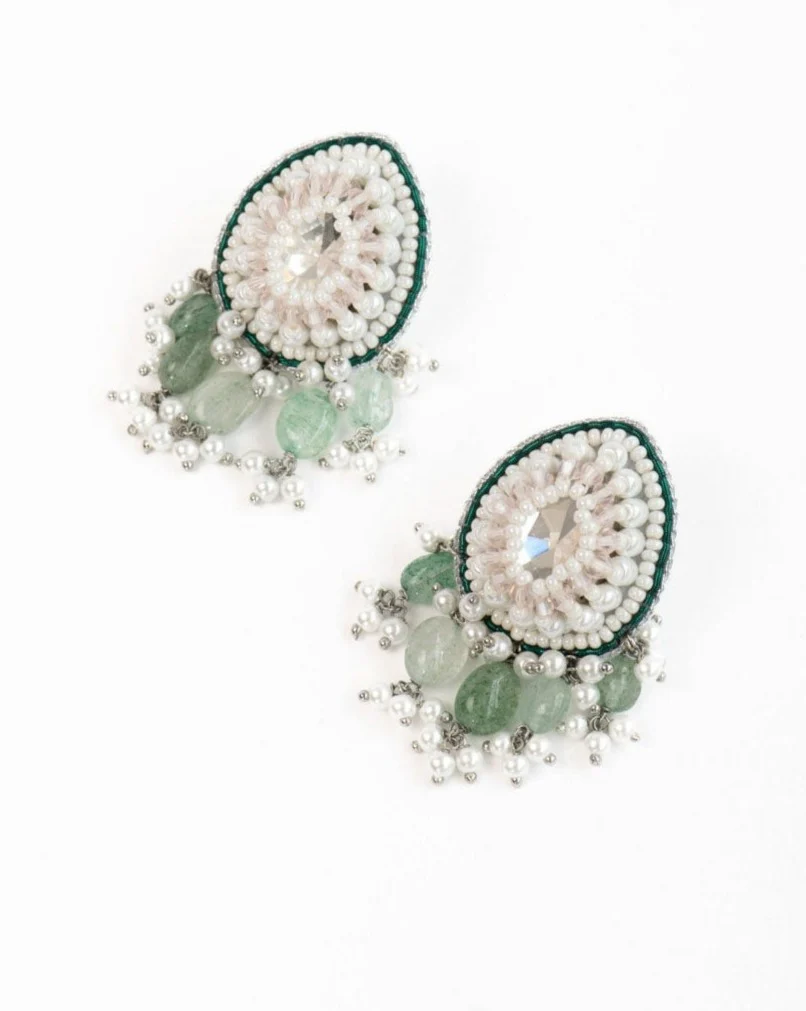Mini Trellis Studs In Green Aventurine - Image 3